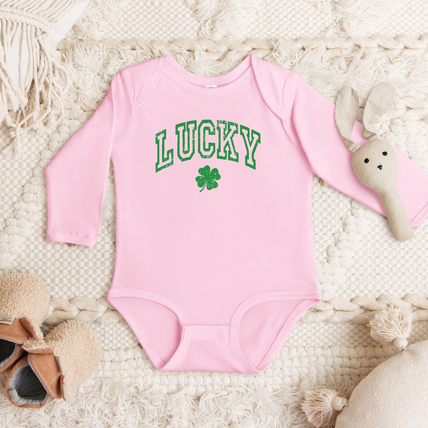 Lucky Clover Distressed | Baby Graphic Long Sleeve Onesie
