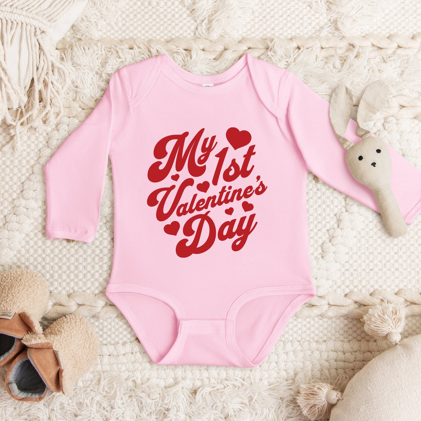 First Valentine's Cursive | Baby Graphic Long Sleeve Onesie