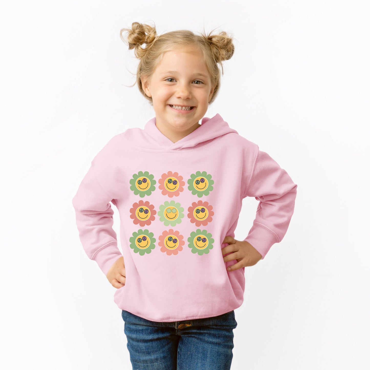 Smiley Flowers With Sunglasses | Toddler Graphic Hoodie