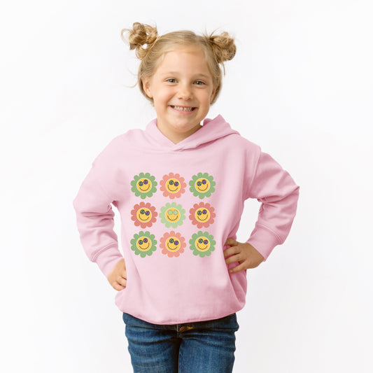 Smiley Flowers With Sunglasses | Toddler Graphic Hoodie