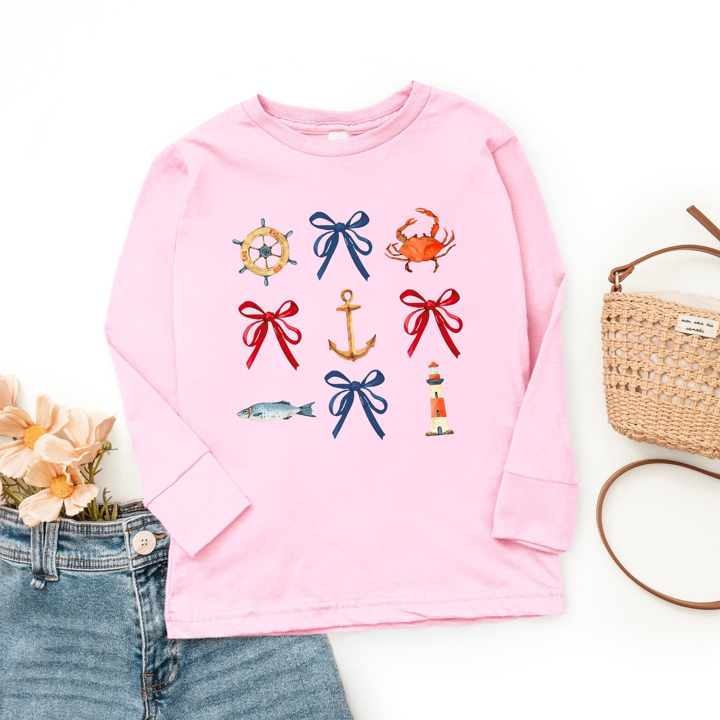 Coquette Nautical Collage | Youth Graphic Long Sleeve Tee