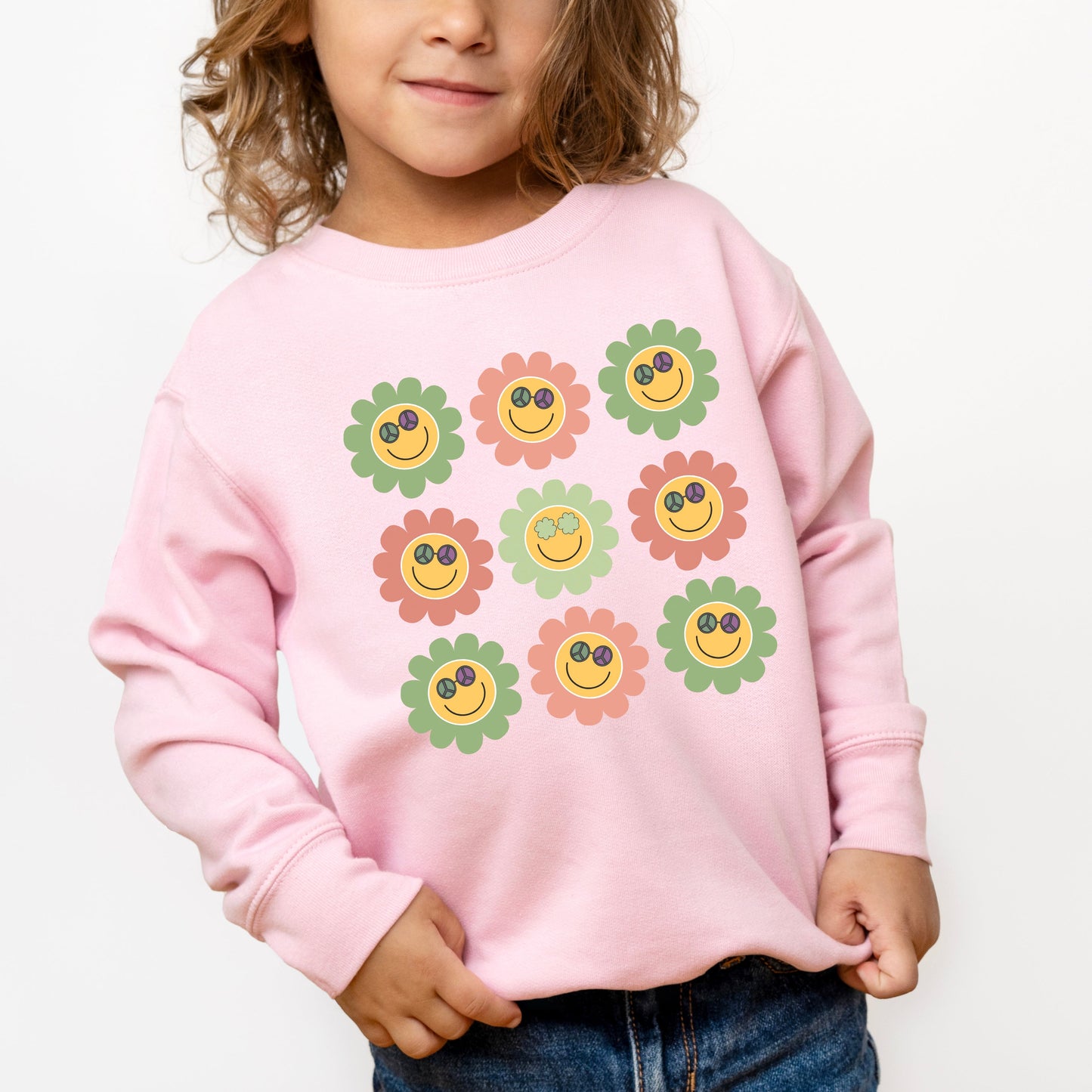 Smiley Flowers With Sunglasses | Toddler Graphic Sweatshirt