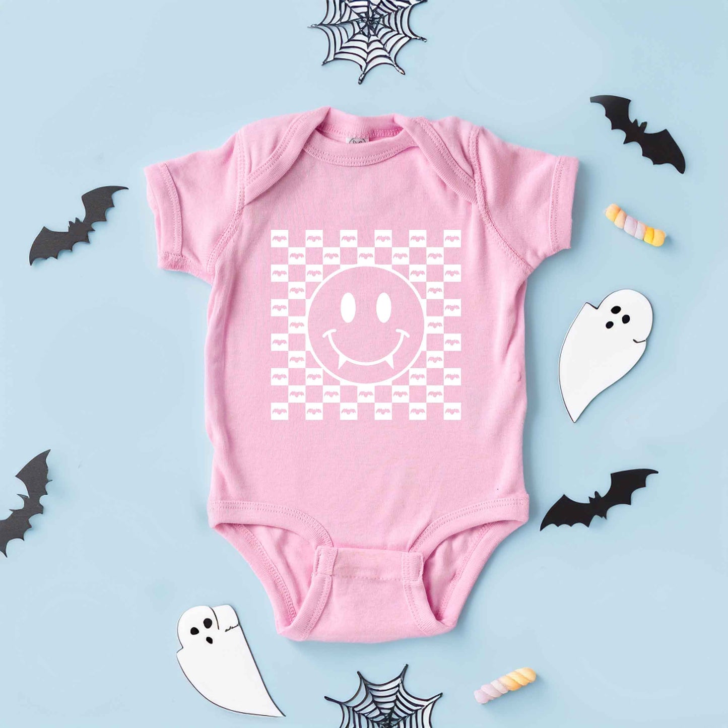 Halloween Bat Smiley Face | Baby Graphic Short Sleeve Onesie