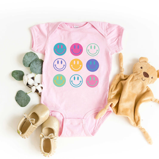 Stacked Smiley Faces | Baby Graphic Short Sleeve Onesie