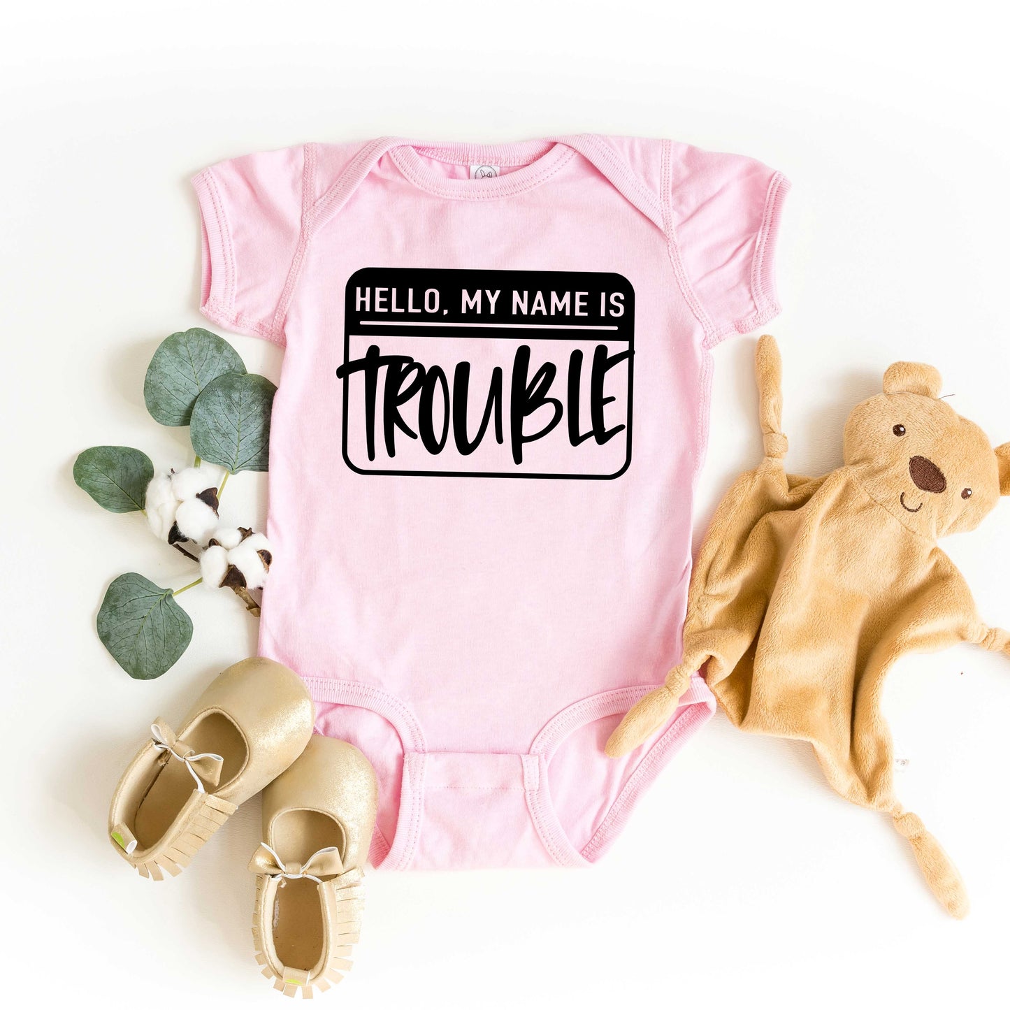 Hello My Name Is Trouble | Baby Graphic Short Sleeve Onesie
