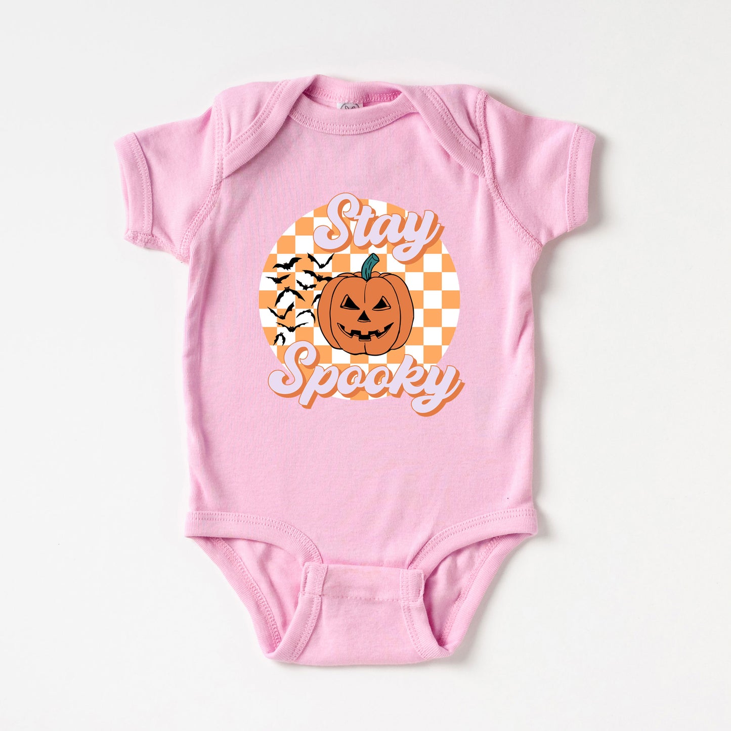 Stay Spooky Bats Checkered | Baby Graphic Short Sleeve Onesie