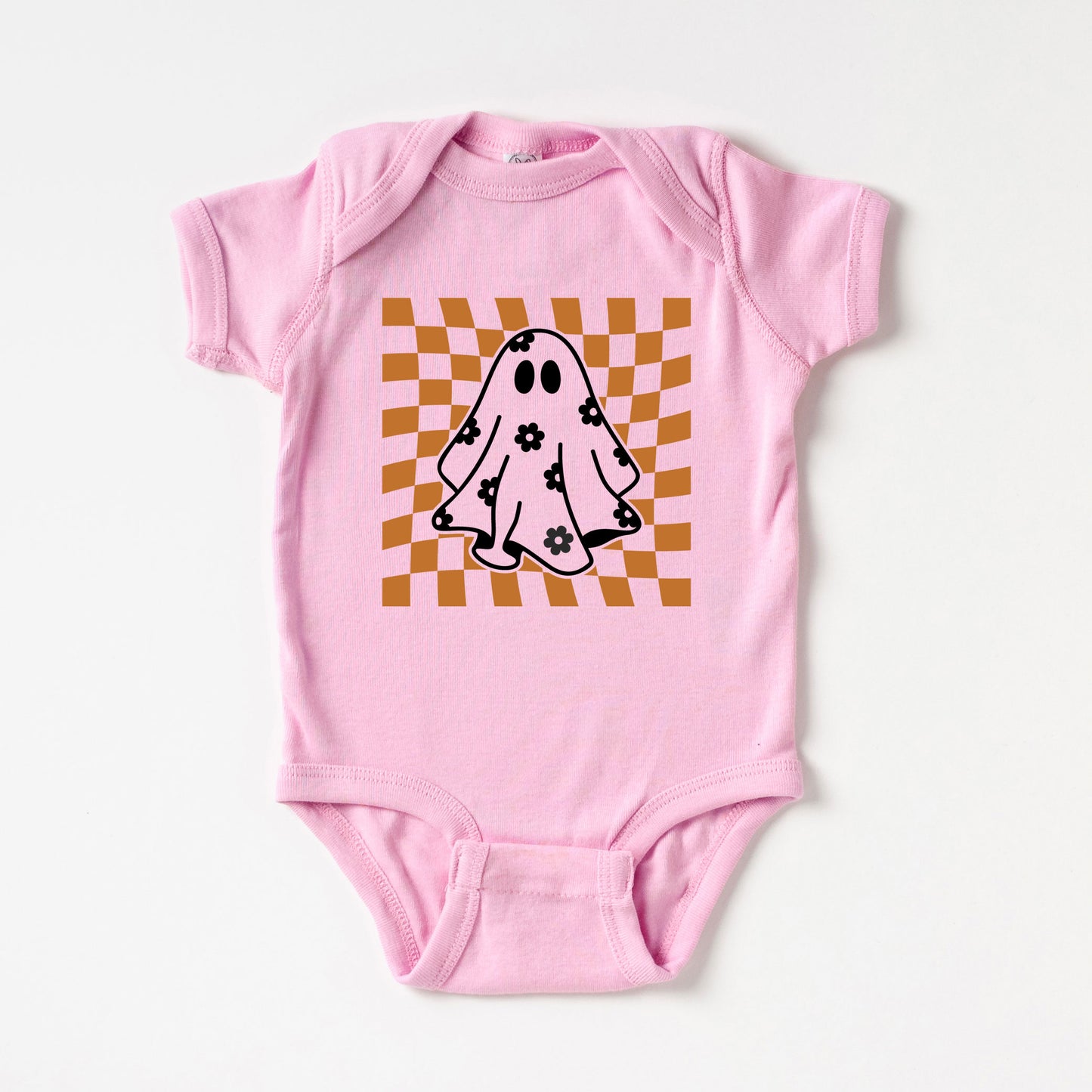 Checkered Flower Ghost | Baby Graphic Short Sleeve Onesie