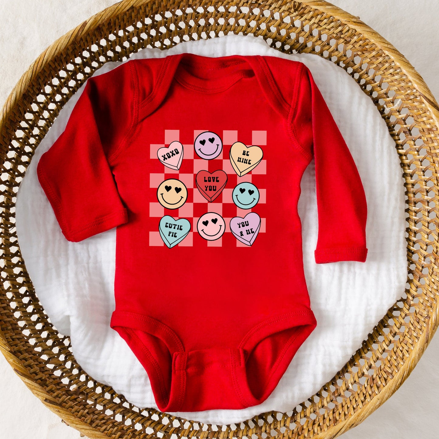 Candy Heart Smile Solid | Baby Graphic Long Sleeve Onesie