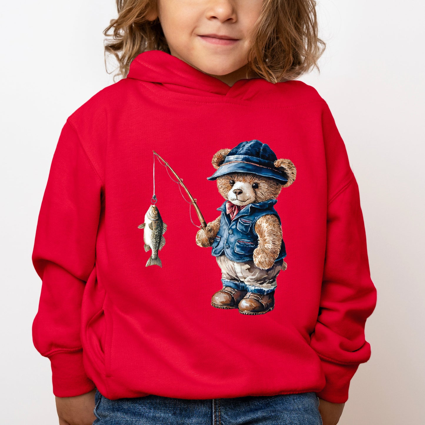 Teddy Bear Fisherman | Toddler Graphic Hoodie