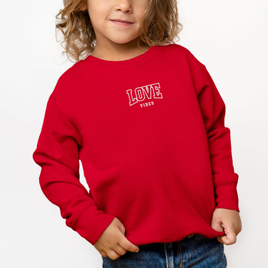 Embroidered Varsity Love Vibes | Youth Ultra-Soft Graphic Sweatshirt