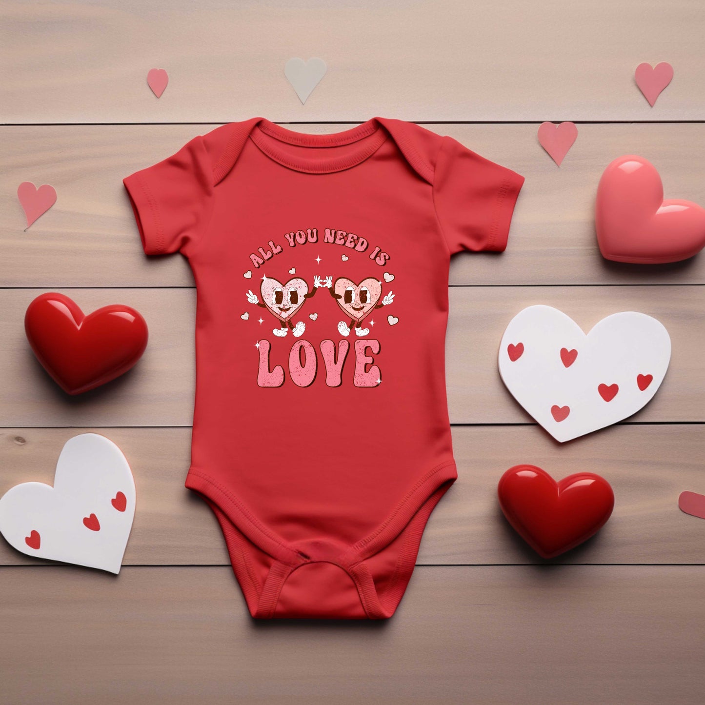 Retro All You Need Is Love Hearts | Baby Graphic Short Sleeve Onesie