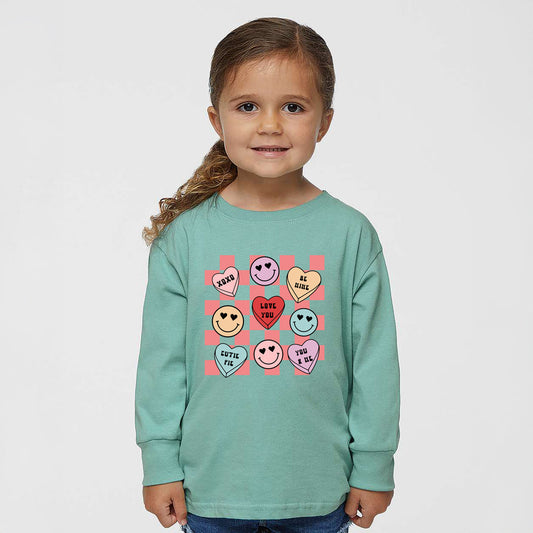 Candy Heart Smile Solid | Toddler Graphic Long Sleeve Tee