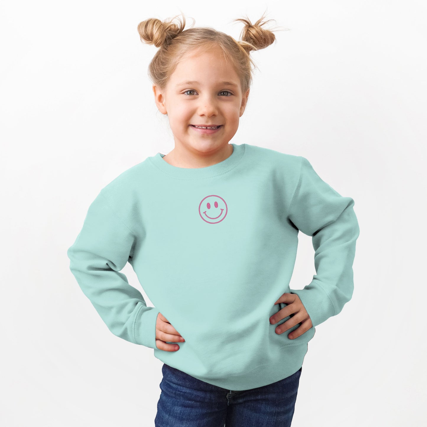 Embroidered Smiley Face Outline | Youth Ultra-Soft Graphic Sweatshirt