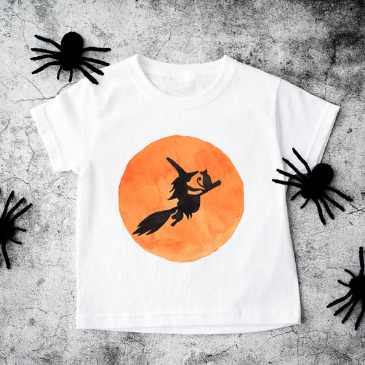 Watercolor Witch On Broom | Toddler Graphic Short Sleeve Tee