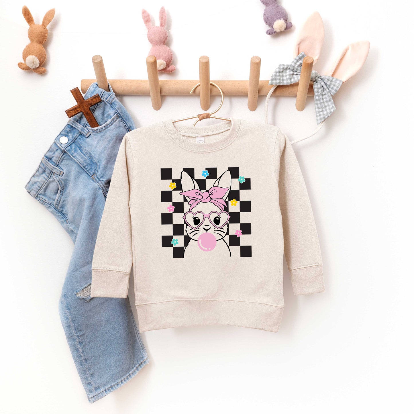 Checkered Groovy Bunny | Toddler Sweatshirt