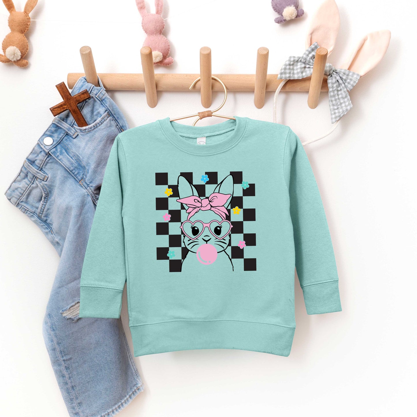 Checkered Groovy Bunny | Toddler Sweatshirt