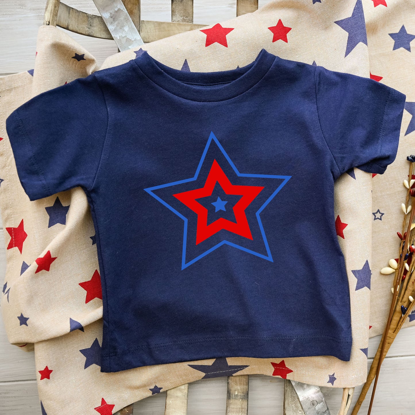 Patriotic Three Star | Toddler Short Sleeve Crew Neck