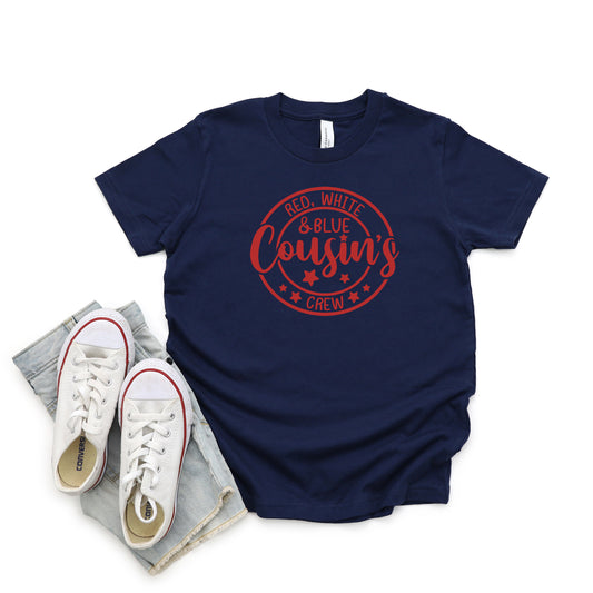 Red White And Blue Cousin's Crew | Youth Short Sleeve Crew Neck