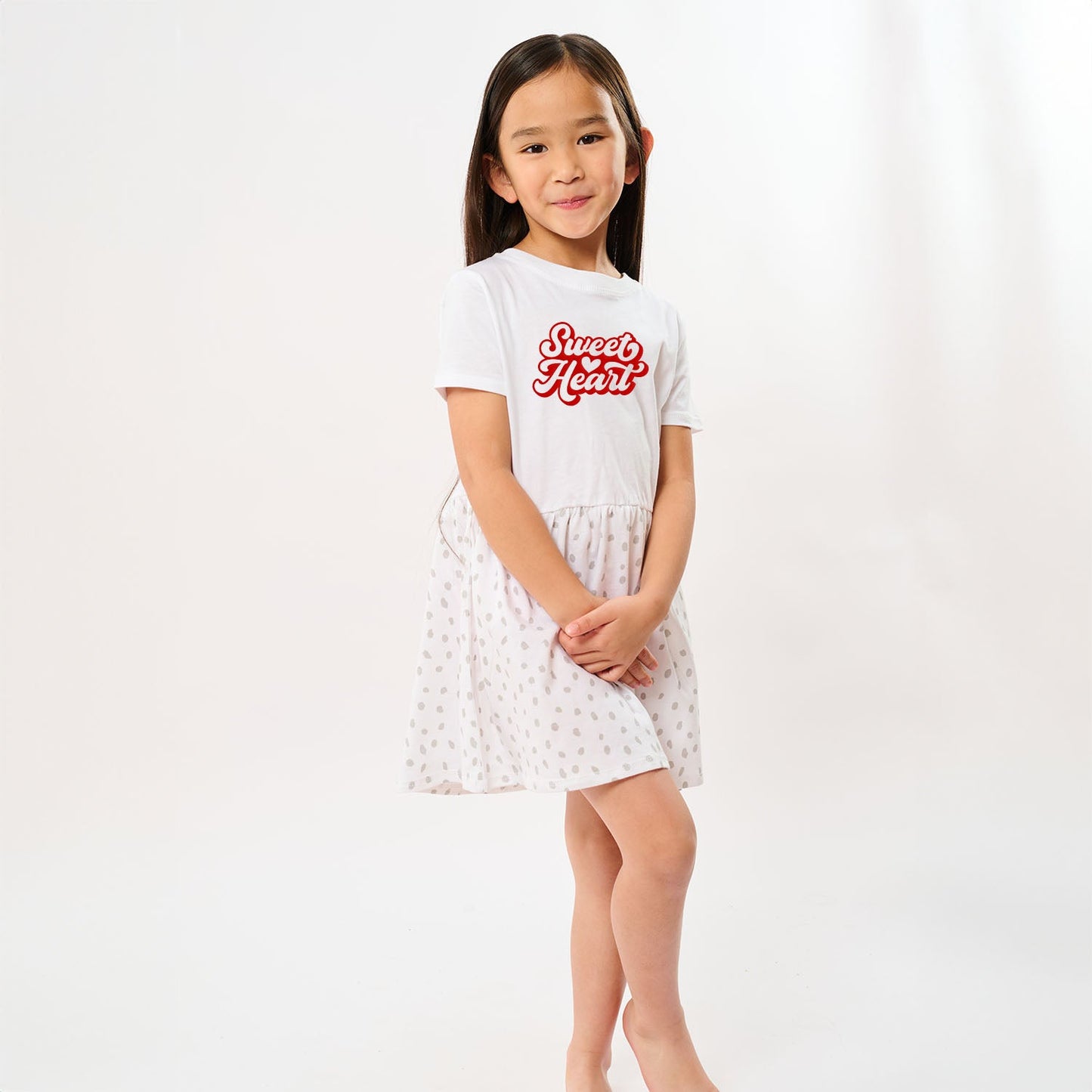 Sweet Heart With Heart Puff Print | Toddler Graphic Dress