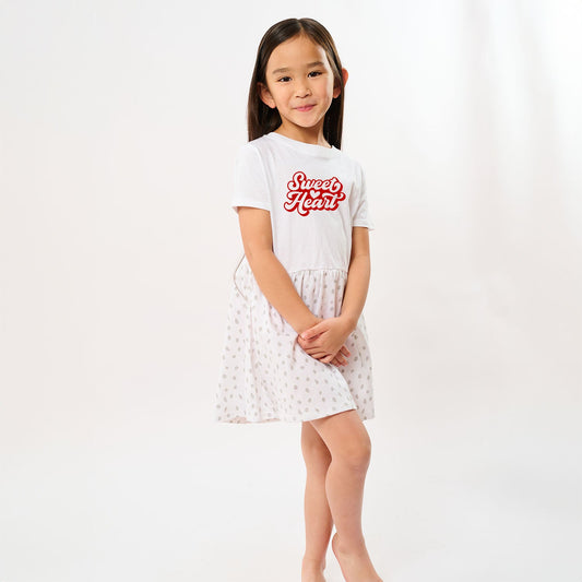 Sweet Heart With Heart Puff Print | Toddler Graphic Dress