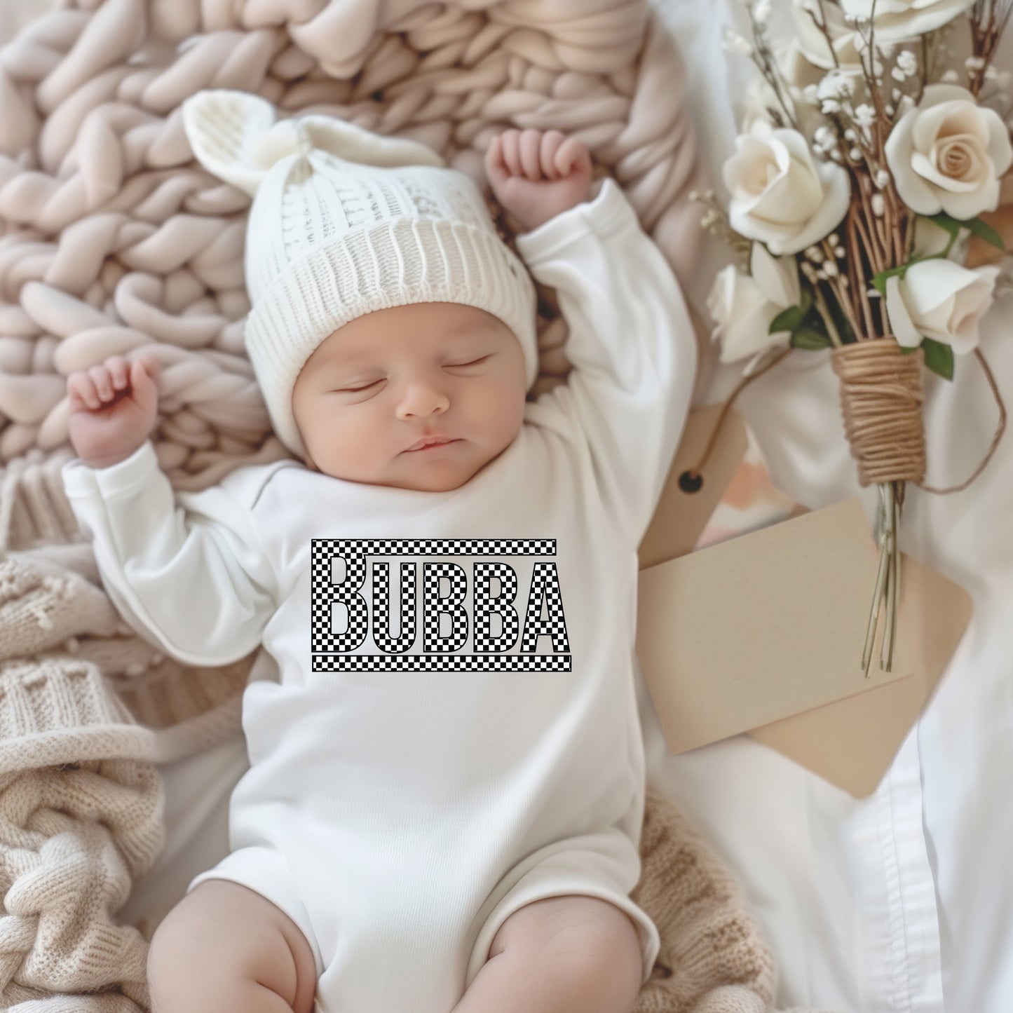 Bubba Checkered | Baby Graphic Long Sleeve Onesie