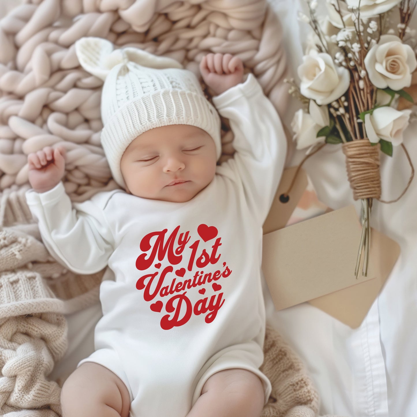 First Valentine's Cursive | Baby Graphic Long Sleeve Onesie