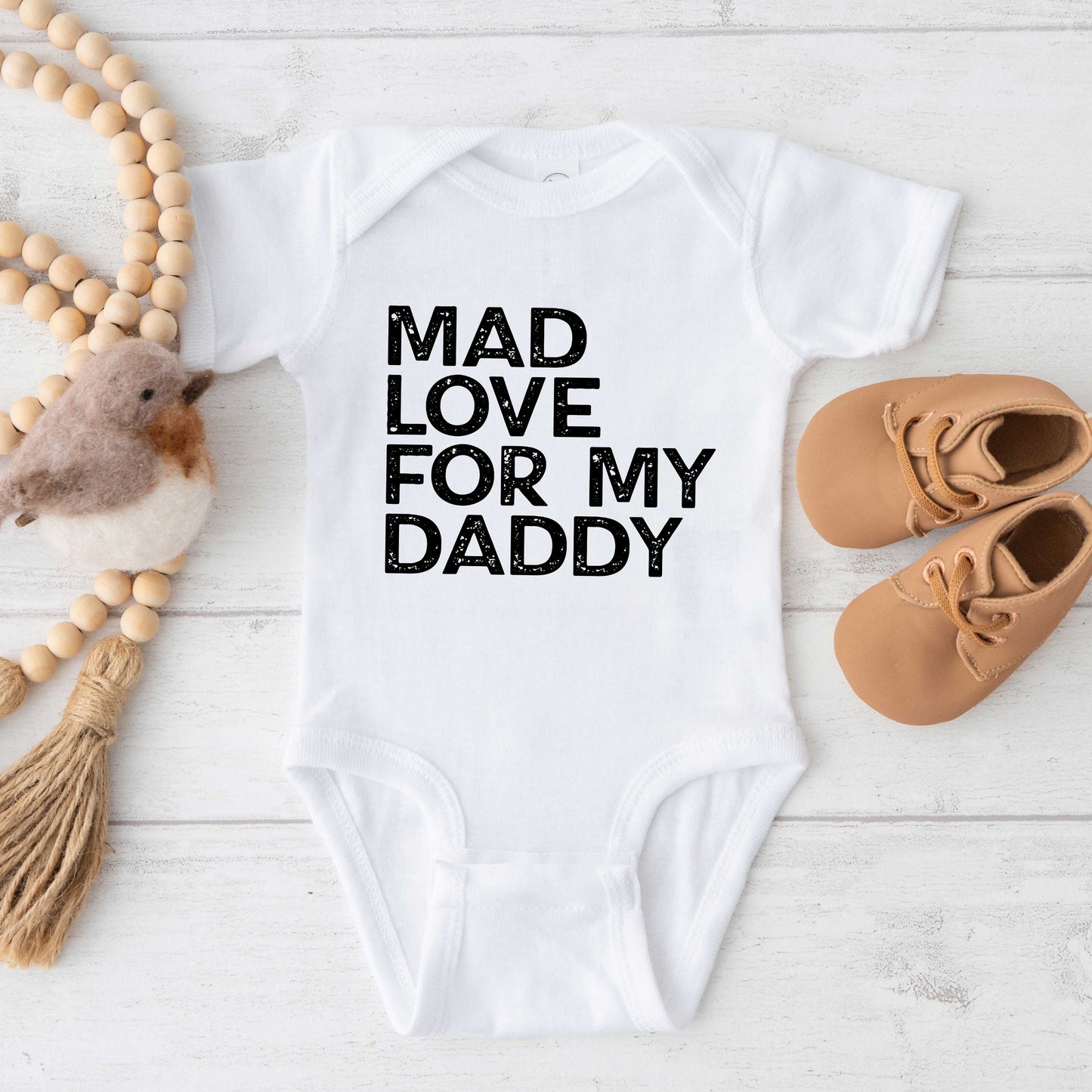 Mad Love For My Daddy Distressed | Baby Graphic Short Sleeve Onesie