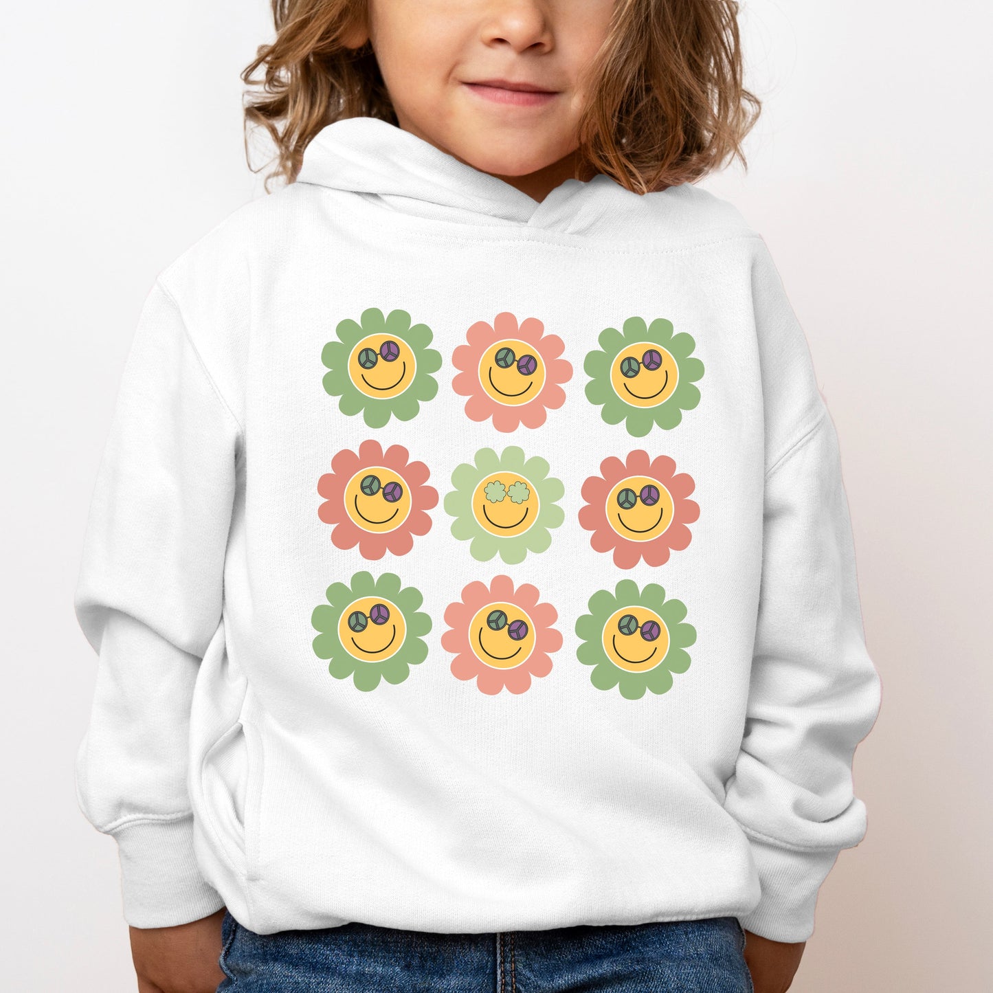 Smiley Flowers With Sunglasses | Toddler Graphic Hoodie