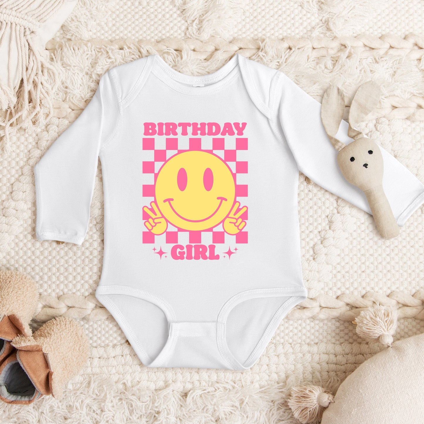 Birthday Girl Checkered | Baby Graphic Long Sleeve Onesie