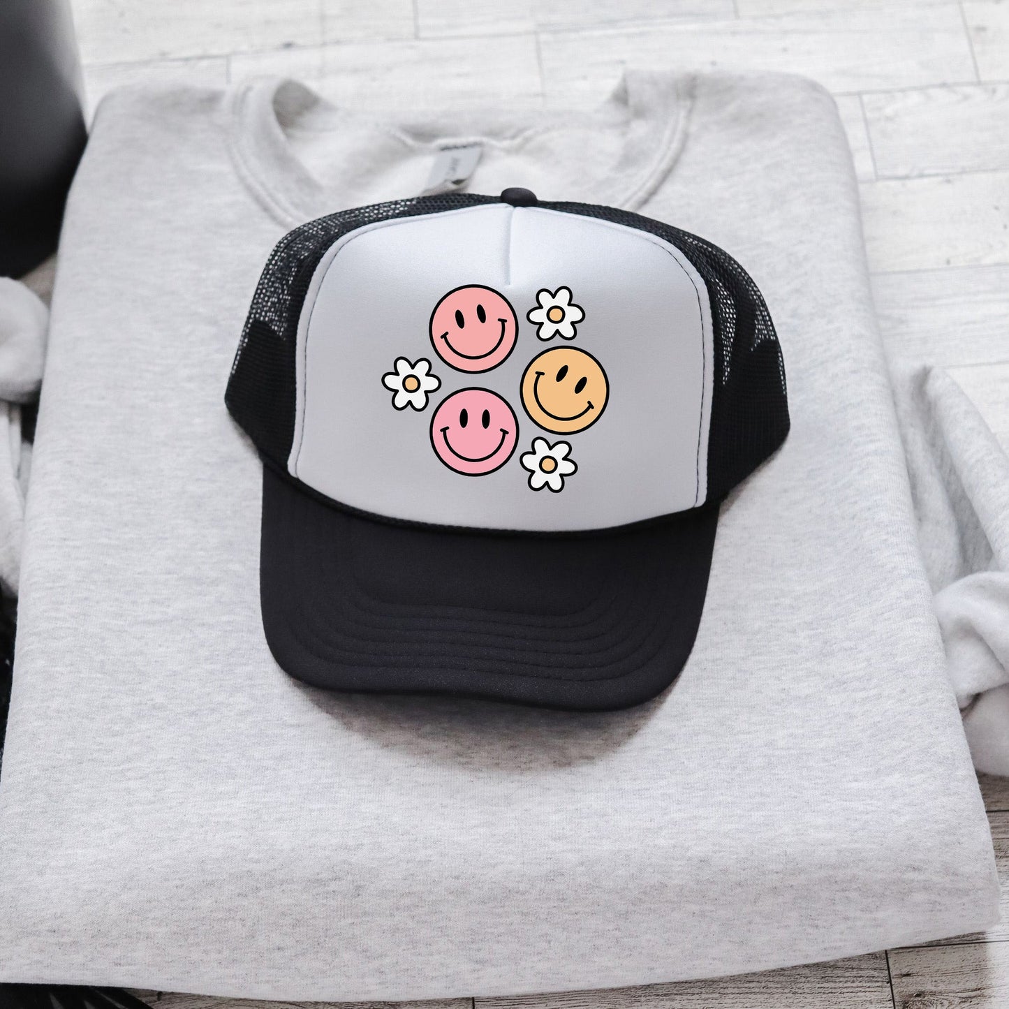 Groovy Flower Smiley Face | Youth Foam Trucker Hat