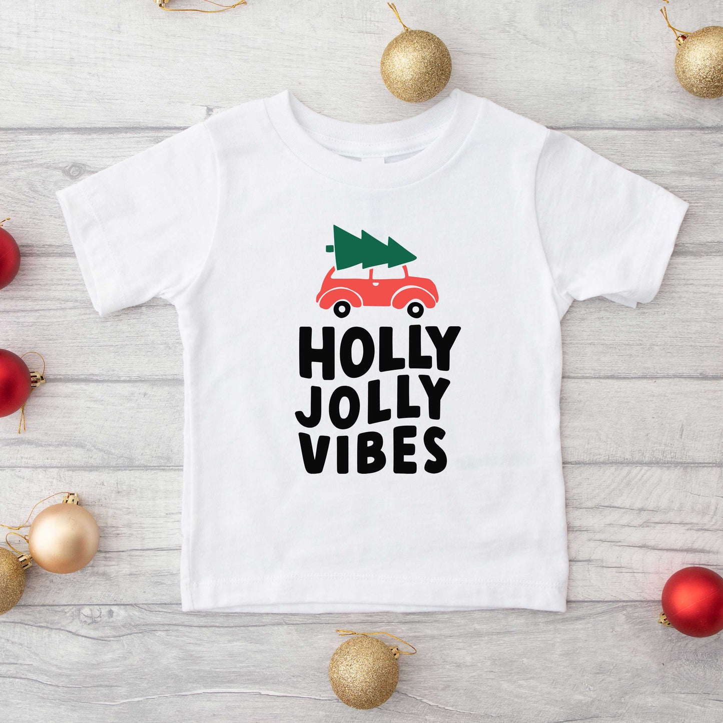 Holly Jolly Vibes Car | Toddler Short Sleeve Crew Neck