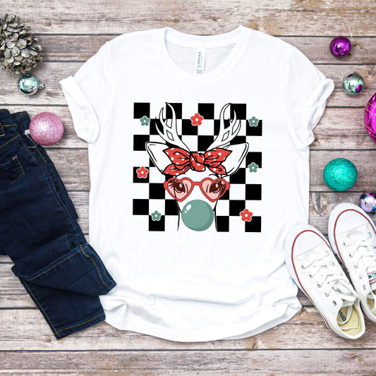 Checkered Reindeer | Youth Graphic Short Sleeve Tee