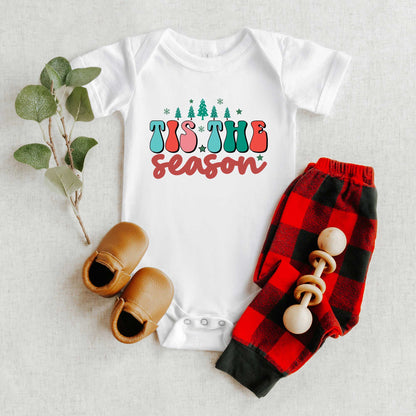 Retro Tis The Season Trees | Baby Graphic Short Sleeve Onesie