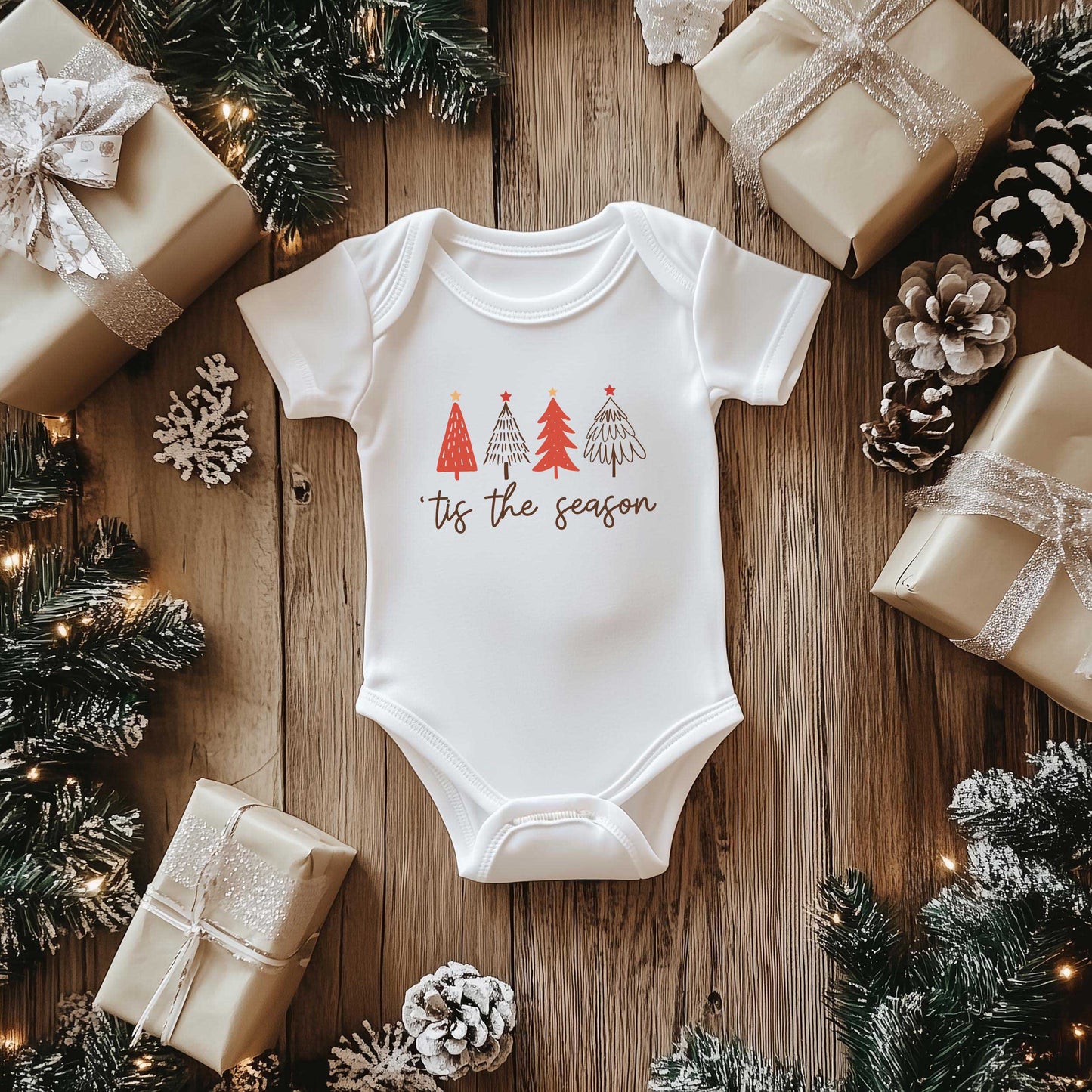 Tis The Season Trees | Baby Graphic Short Sleeve Onesie