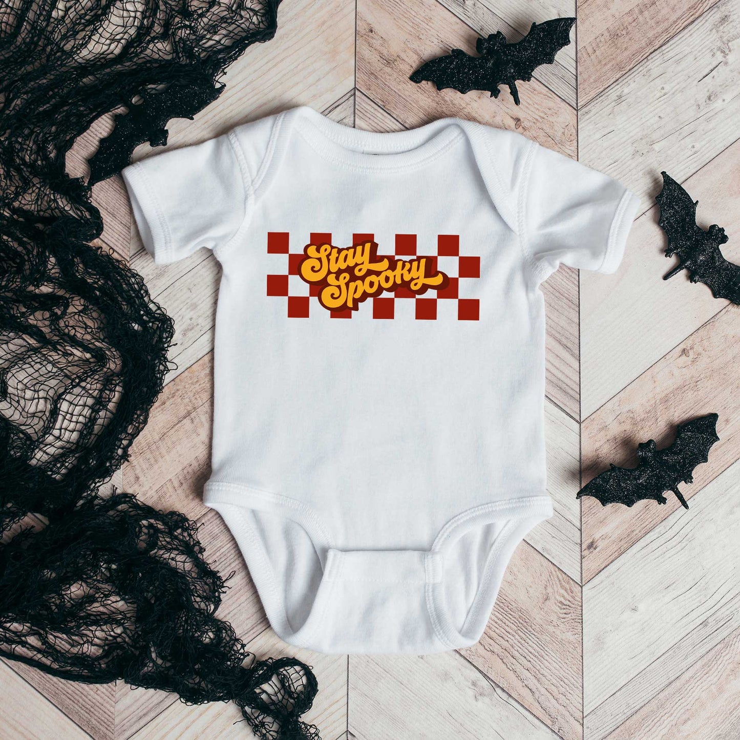 Stay Spooky Retro Checkered | Baby Graphic Short Sleeve Onesie