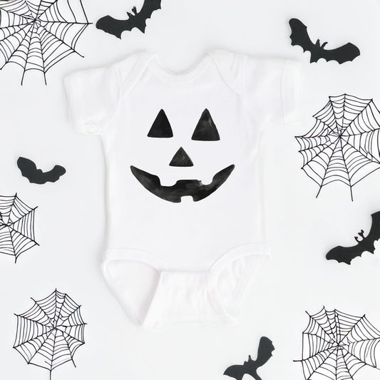 Watercolor Jack-O-Lantern Face | Baby Graphic Short Sleeve Onesie