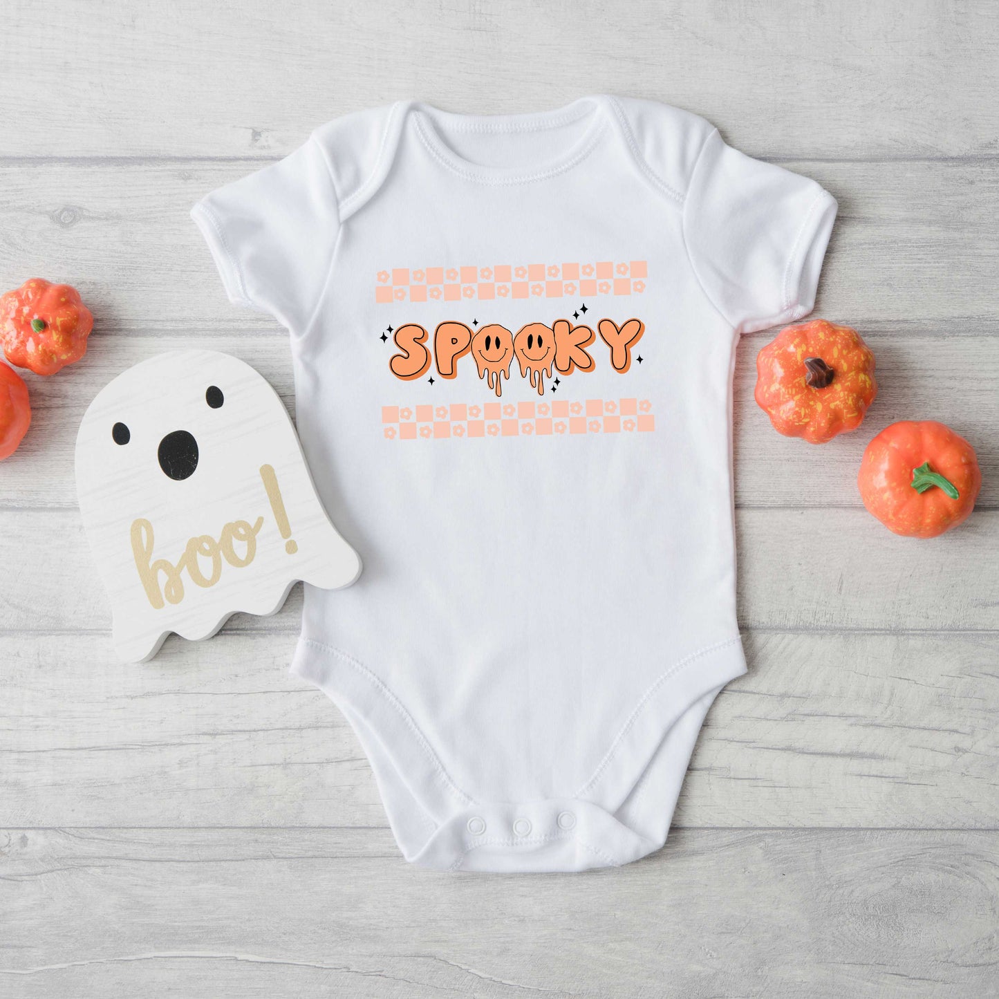 Spooky Checkered Flowers | Baby Graphic Short Sleeve Onesie