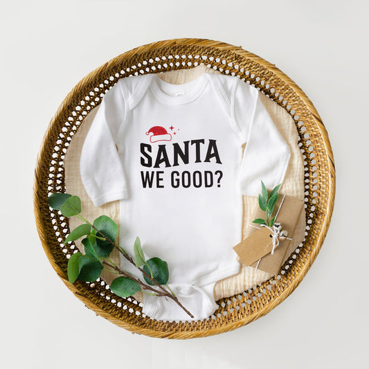 Santa We Good Glitter | Baby Graphic Long Sleeve Onesie