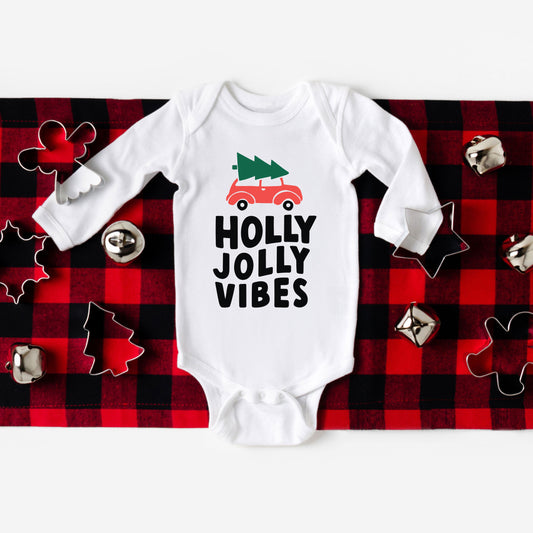 Holly Jolly Vibes Car | Baby Long Sleeve Onesie