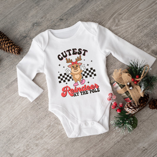 Cutest Reindeer At The Pole | Baby Graphic Long Sleeve Onesie