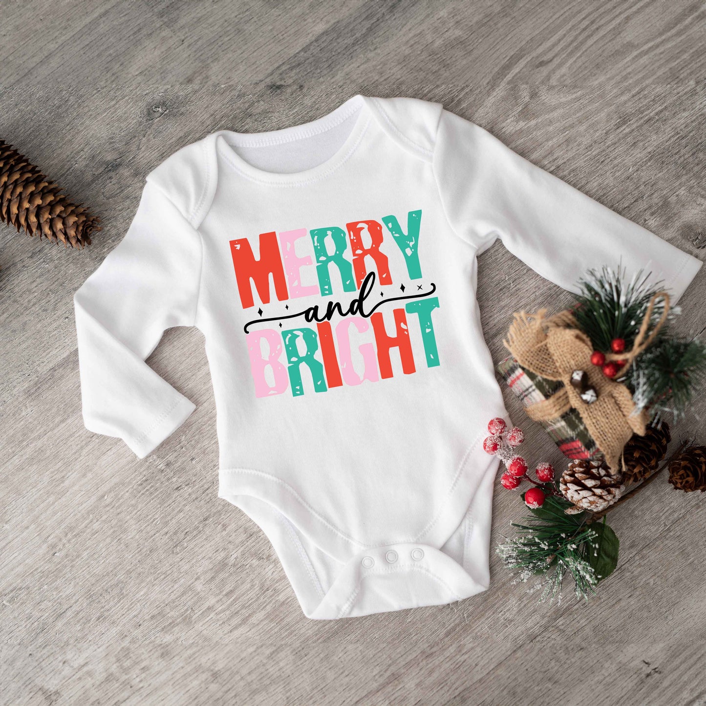 Merry And Bright Colorful | Baby Graphic Long Sleeve Onesie
