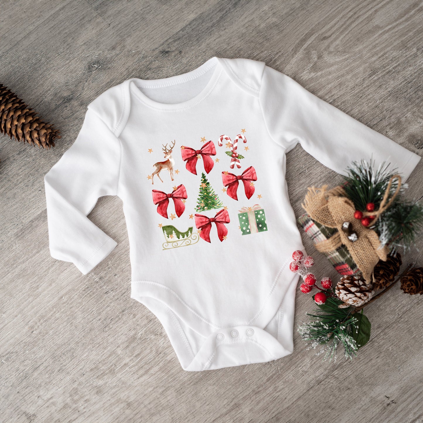 Coquette Christmas Collage | Baby Graphic Long Sleeve Onesie