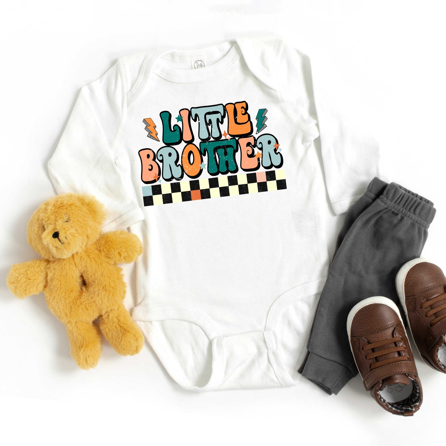 Little Brother Checkered | Baby Graphic Long Sleeve Onesie