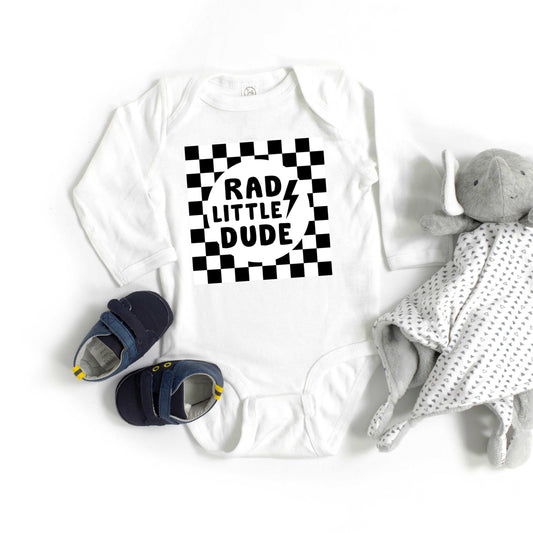Rad Little Dude Checkered | Baby Graphic Long Sleeve Onesie