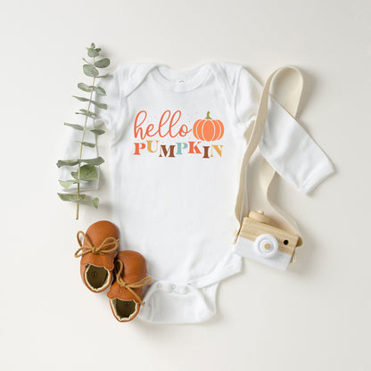 Cursive Hello Pumpkin | Baby Graphic Long Sleeve Onesie