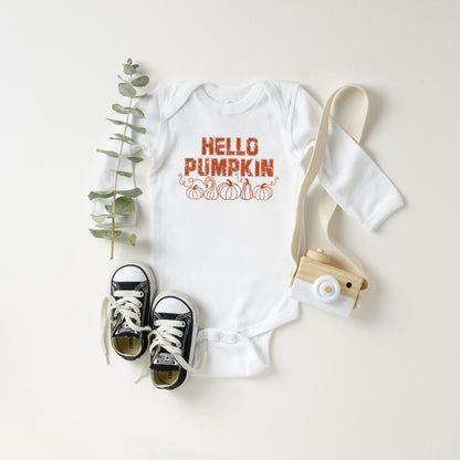Hello Pumpkin Distressed | Baby Graphic Long Sleeve Onesie