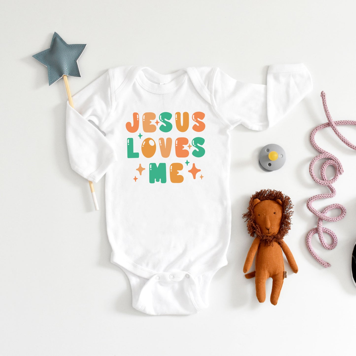 Jesus Loves Me Stars | Baby Graphic Long Sleeve Onesie