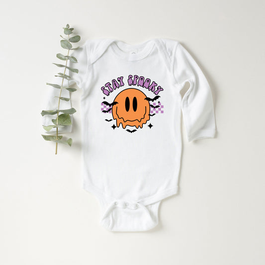 Stay Spooky Smiley Bats | Baby Graphic Long Sleeve Onesie