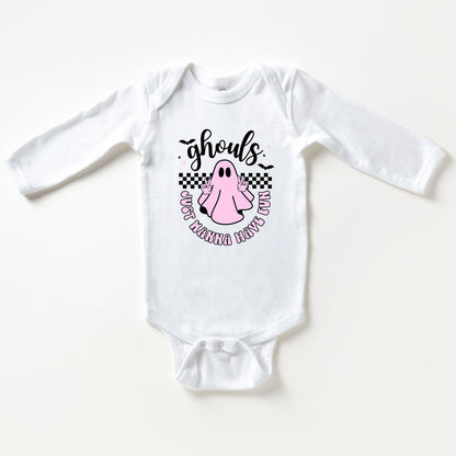 Just Wanna Have Fun Checkered | Baby Graphic Long Sleeve Onesie