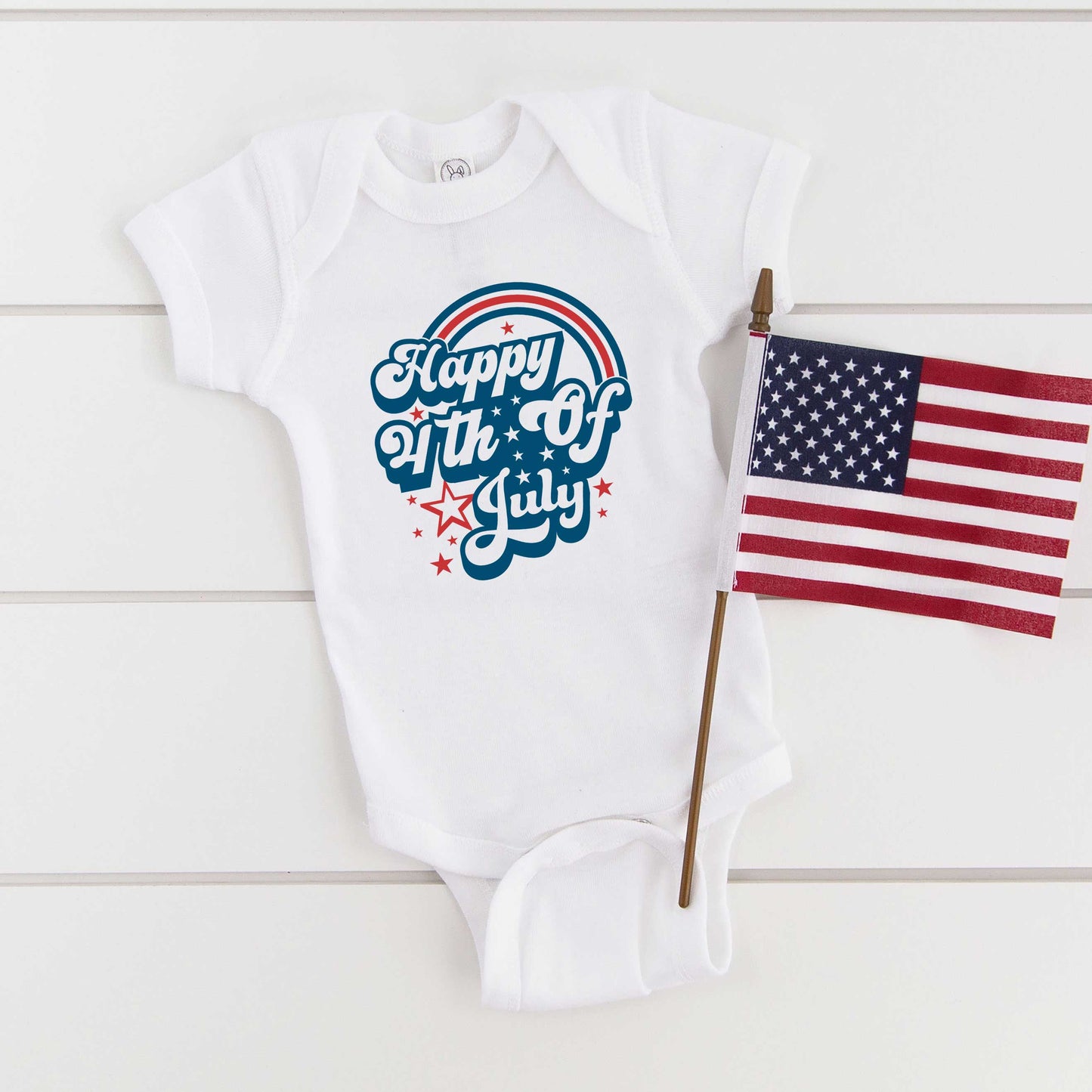 Happy 4th of July Rainbow | Baby Graphic Short Sleeve Onesie